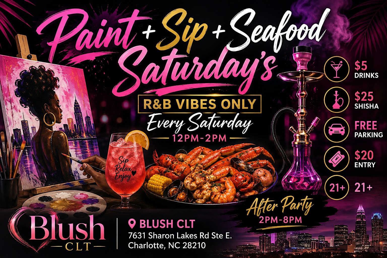 Paint + Sip + Seafood Saturday’s at Blush CLT – Charlotte, NC