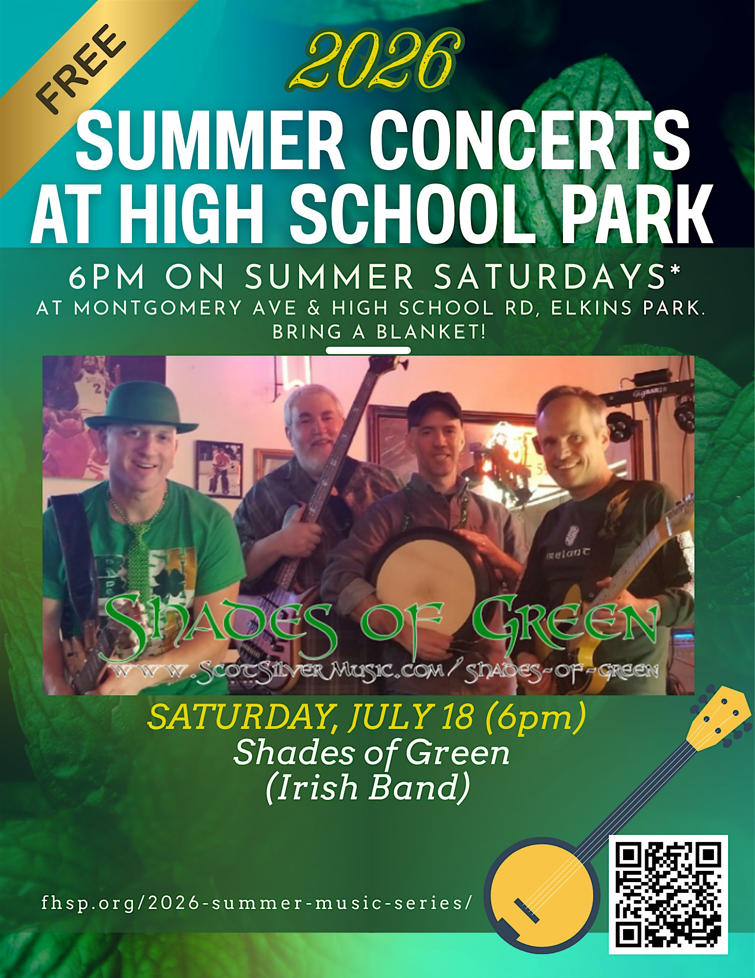 Free Summer Concert Series – Shades of Green at High School Park – Elkins Park, PA
