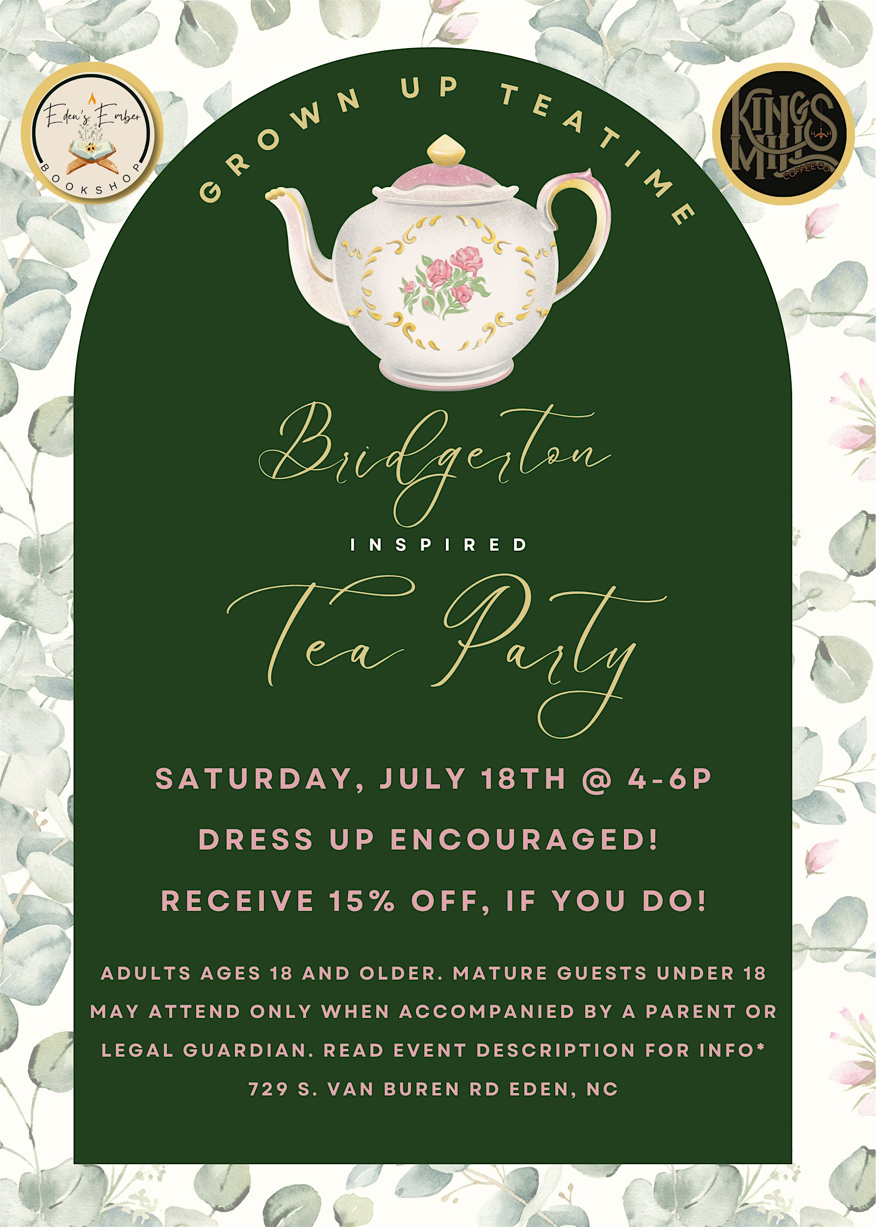 Grown up Teatime at Eden’s Ember Bookshop (located inside Kings Mill Coffee Co.) – Eden, NC