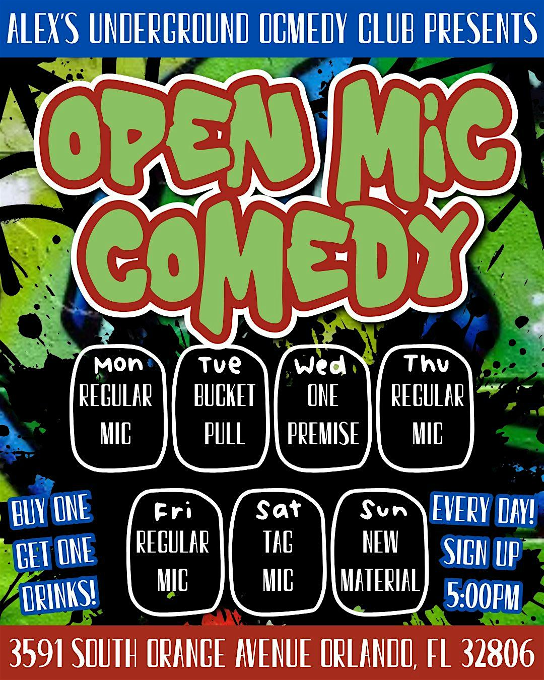 Open Mic Comedy at Alex’s Underground Comedy Club at Alex’s Underground Comedy Club – Orlando, FL