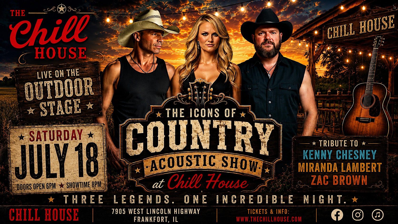 Icons Tribute Show|Chesney Zac Brown Miranda Lambert Acoustic|Chill House at 7905 W Lincoln Hwy – Frankfort, IL