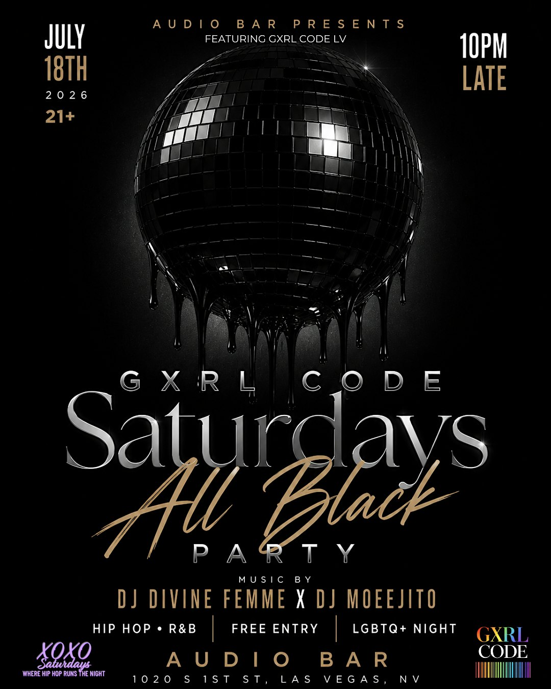 GXRL CODE SATURDAYS LGBTQ NIGHT “ALL BLACK PARTY” at Audio Bar – Las Vegas, NV