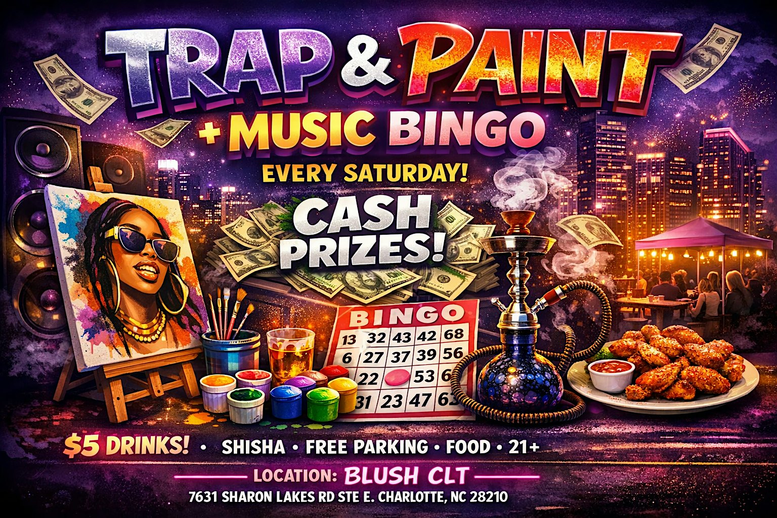 Trap & Paint + Music Bingo at Blush CLT – Charlotte, NC