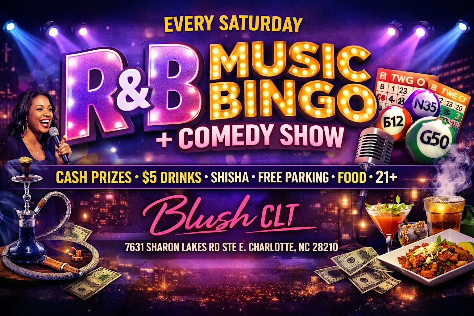 R&B Music Bingo + Comedy Show at Blush CLT – Charlotte, NC