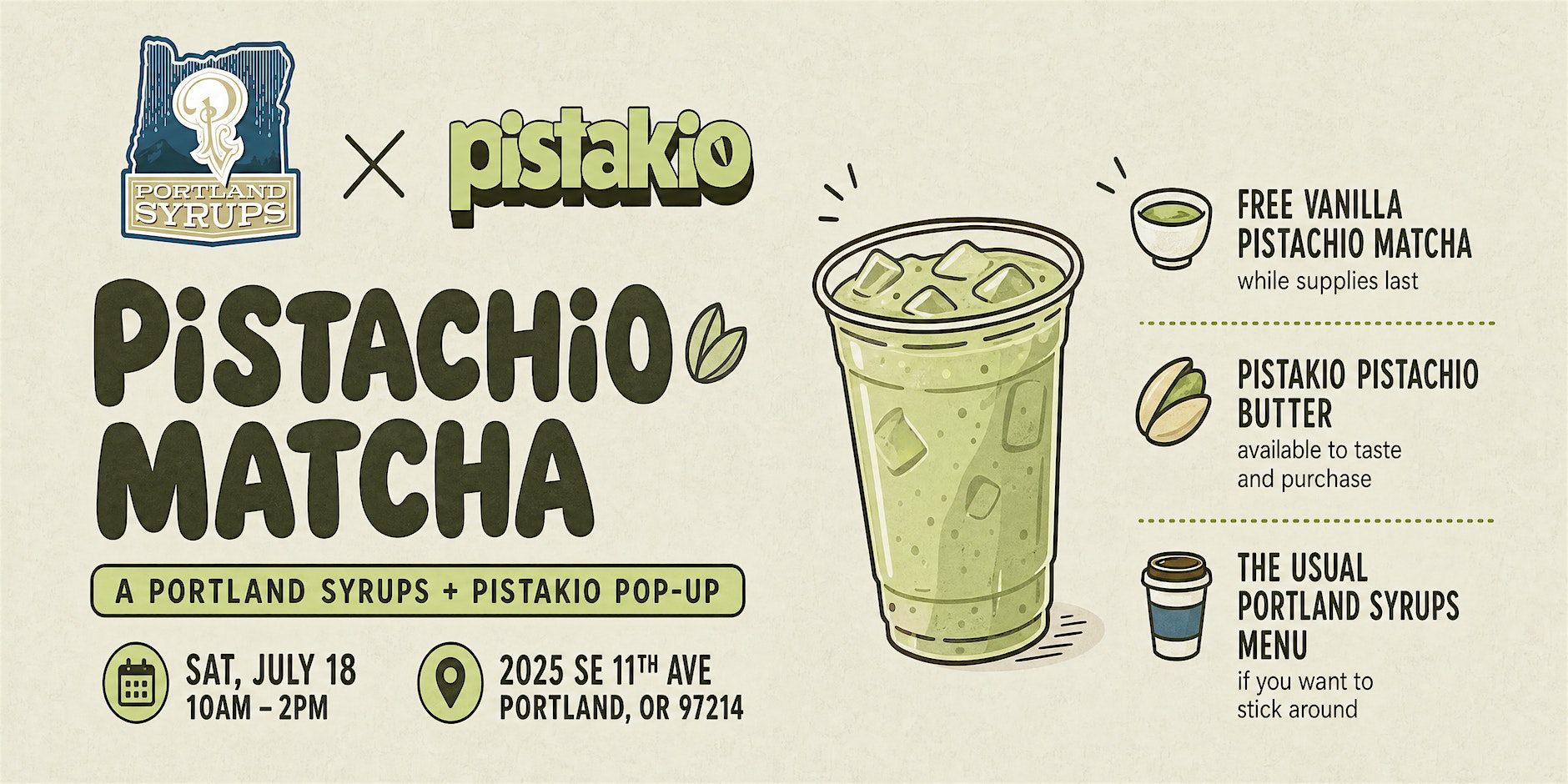 Meet Pistakio: Free Pistachio Matcha Tasting at Portland Syrups – Portland, OR