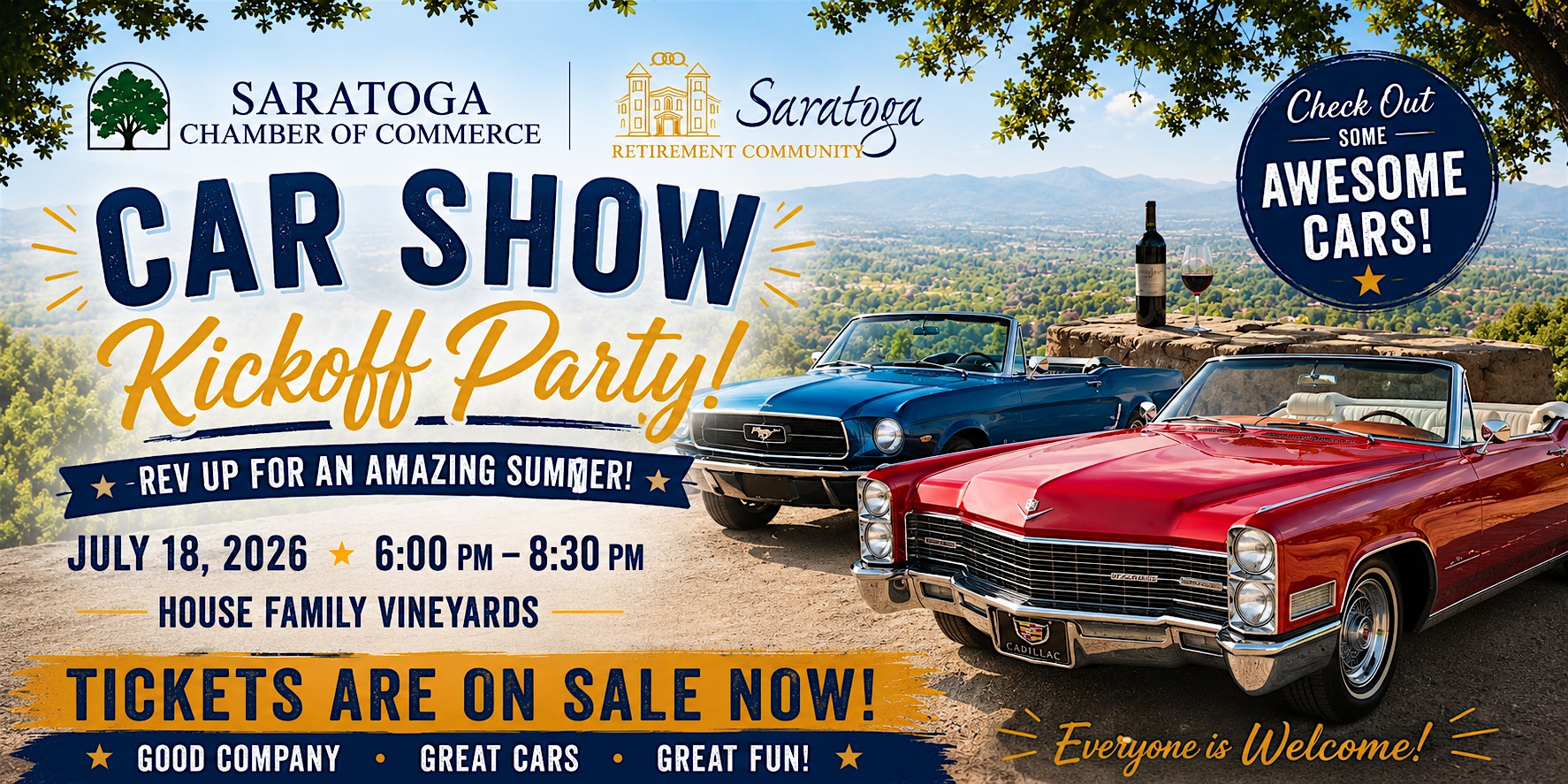 15th Annual Saratoga Car Show Kick-Off Party at House Family Vineyards – Saratoga, CA
