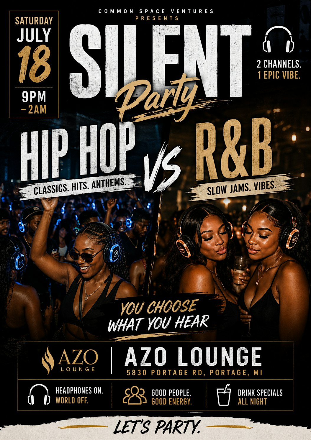SILENT PARTY KALAMAZOO: R&B CLASSICS VS TRAP ESSENTIALS @ AZO LOUNGE at AZO Venue, Lounge & Grill – Portage, MI
