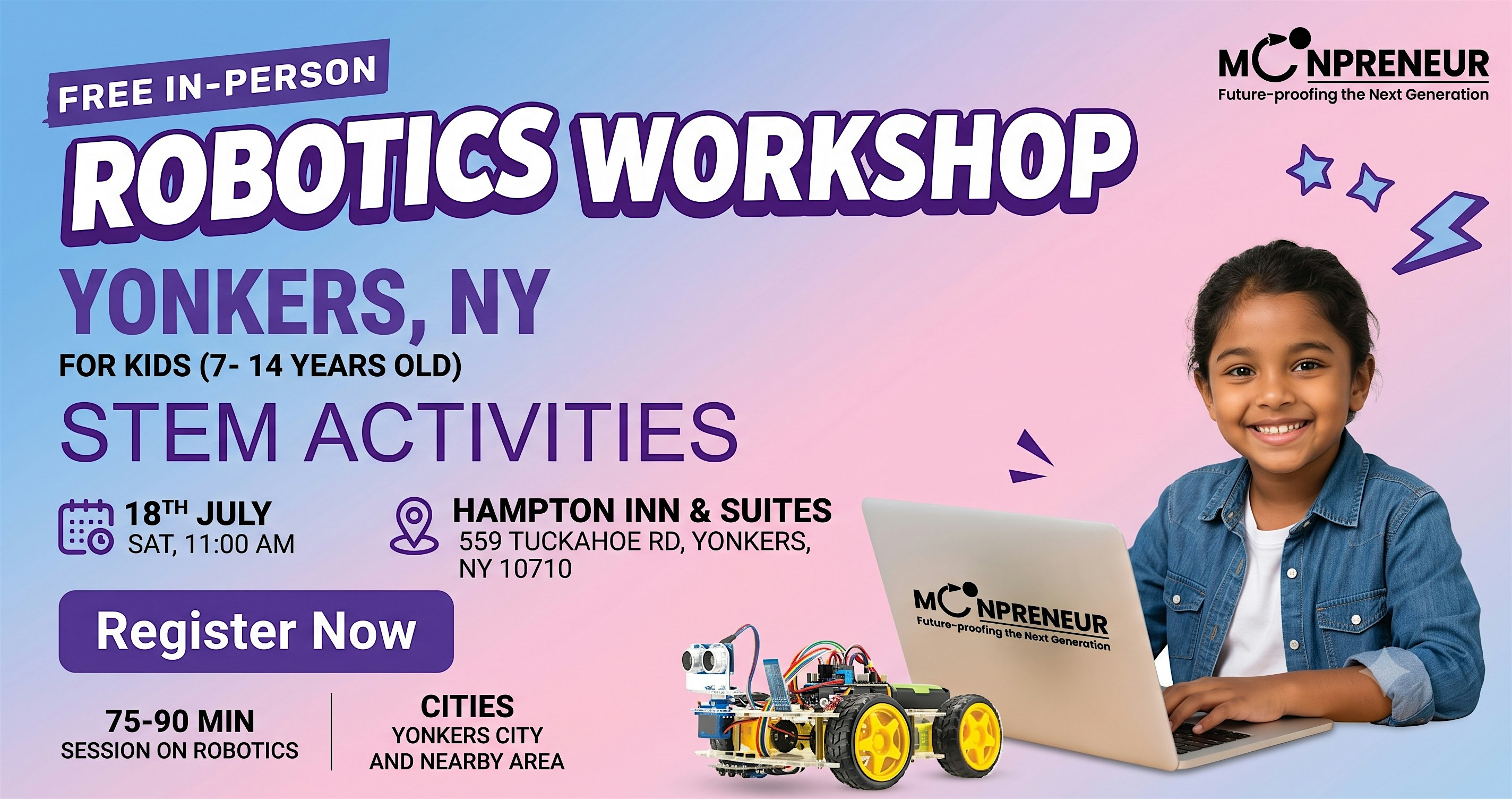 Free In-person STEM Activities for Kids in Yonkers, NY (7-14 Yrs) at Hampton Inn & Suites Yonkers – Westchester – Yonkers, NY