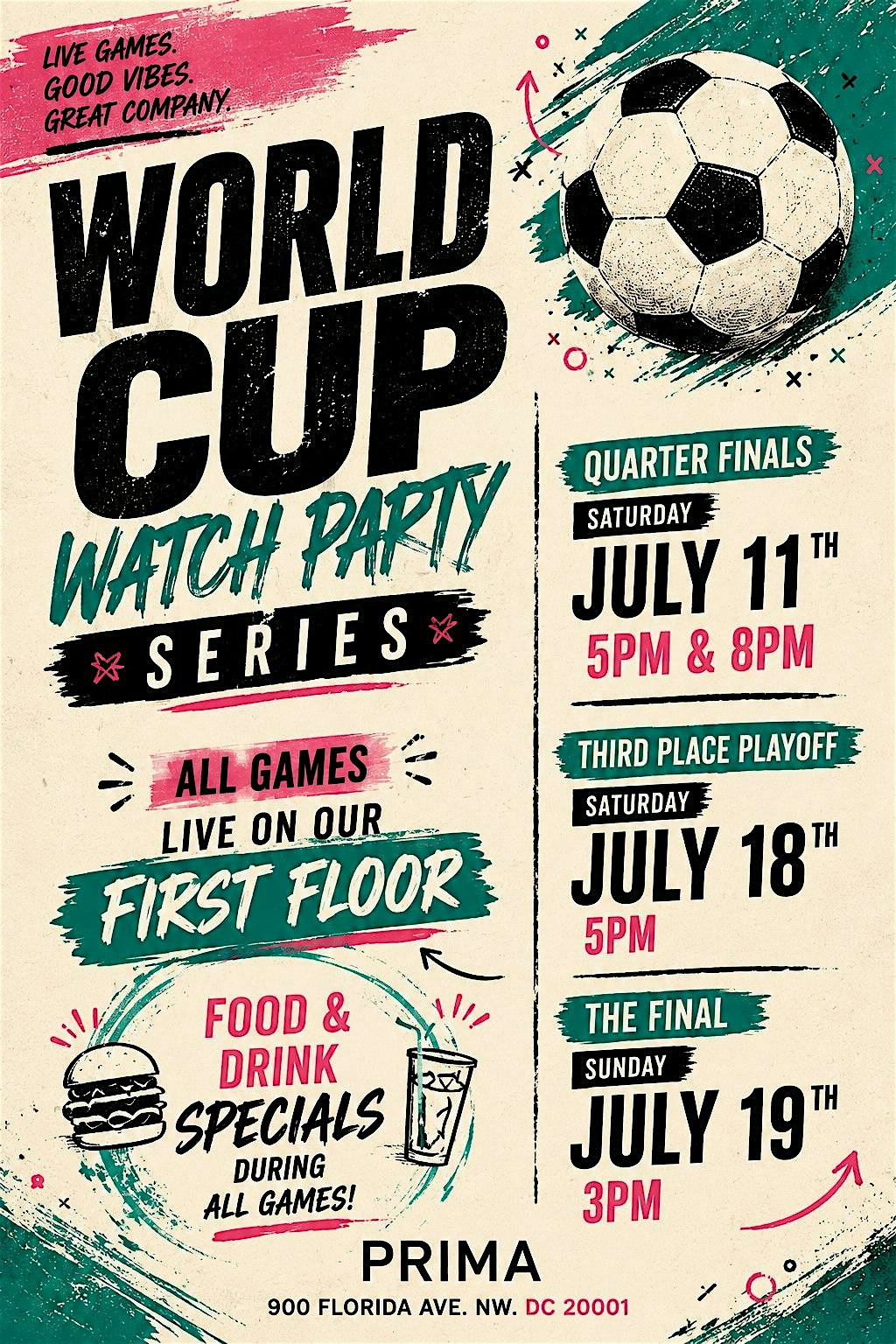 WORLD CUP Watch Party Series: Multiple Dates at 900 Florida Ave NW – Washington, DC