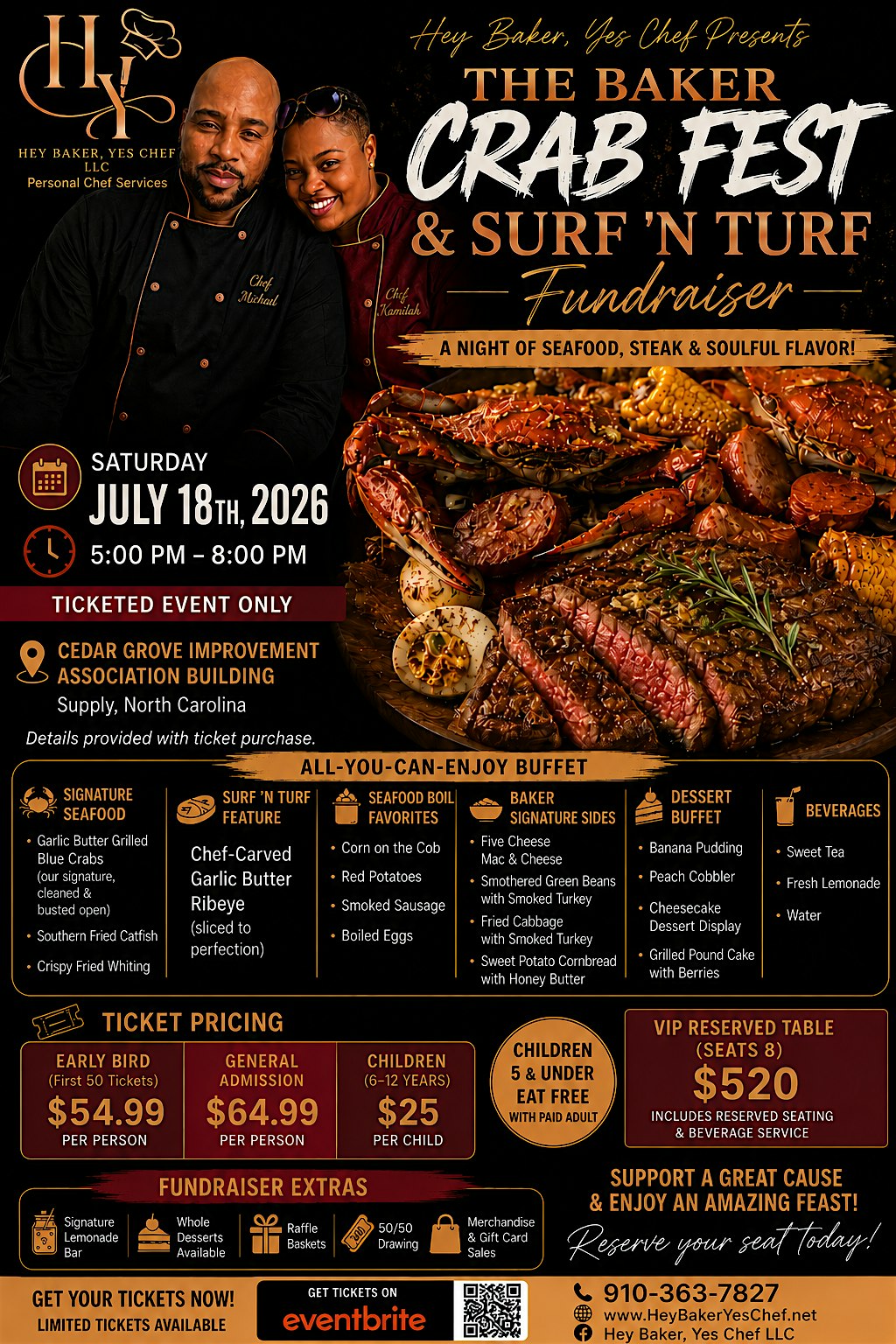 The Baker Crab Fest & Surf ‘N Turf Fundraiser at Cedar Grove Improvement Center – Supply, NC