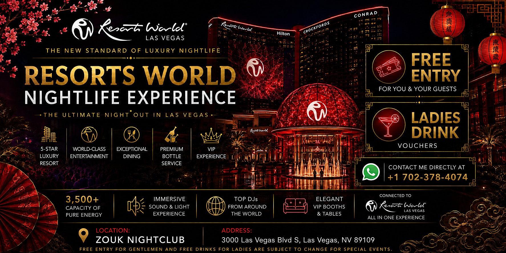 RESORTS WORLD NIGHTLIFE EXPERIENCE at Zouk Nightclub – Las Vegas, NV