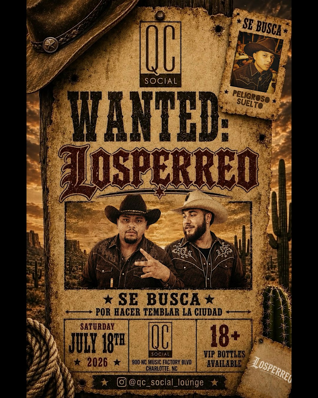 WANTED: LOSPERREO at QC Social Lounge – Charlotte, NC