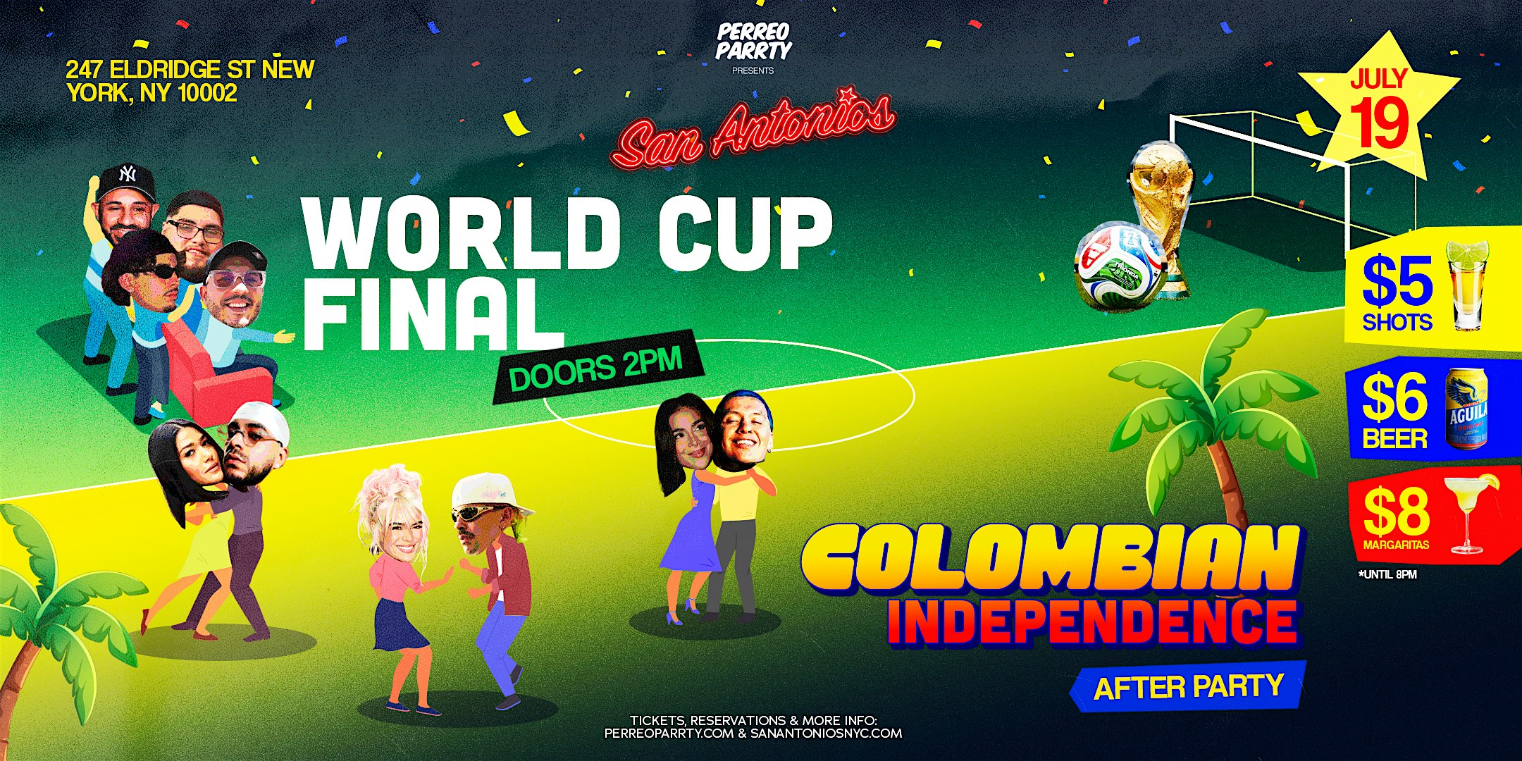 World Cup Final Watch Parrty + Colombian Independence – @ LES at San Antonios – New York, NY