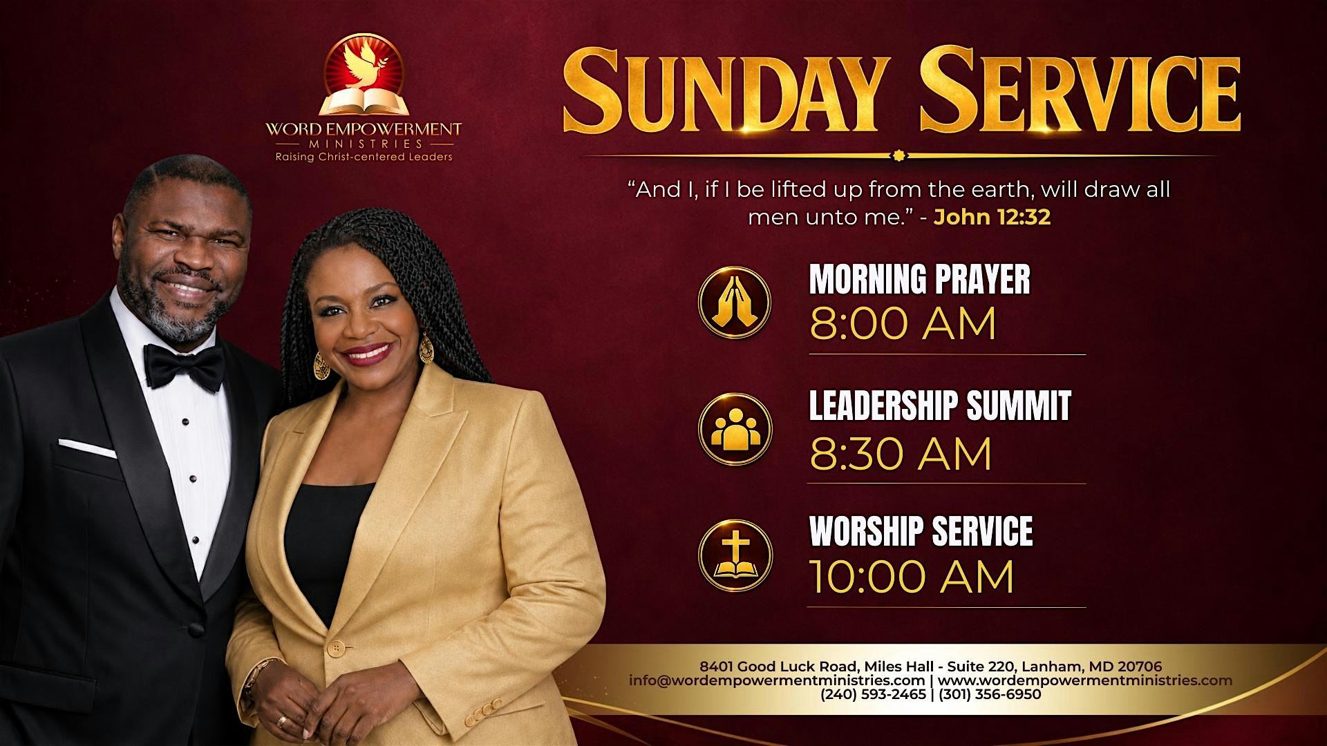 SUNDAY SERVICE – Word Empowerment Ministries at 8401 Good Luck Road (opposite Doctors Community Hospital) Miles Hall Suite 220, Lanham, MD 20706 – Lanham, MD