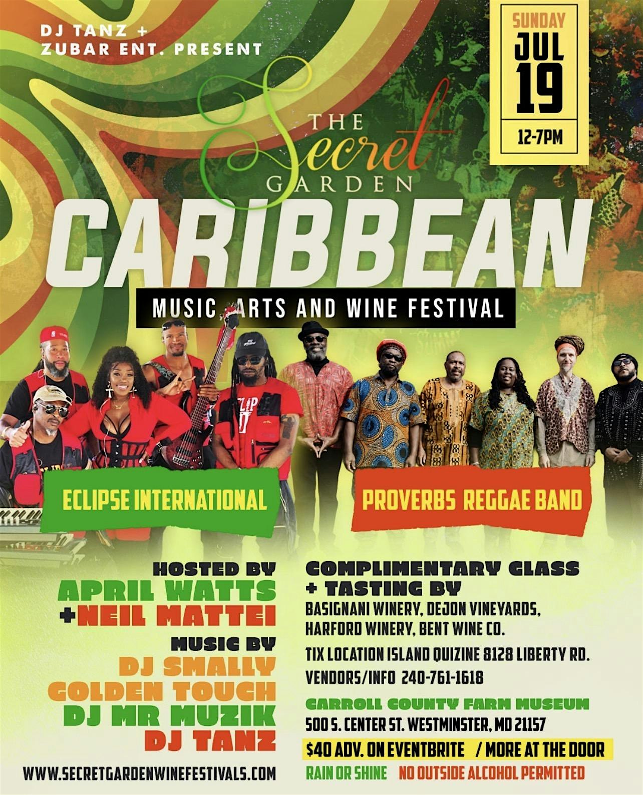 SECRET GARDEN CARIBBEAN MUSIC, ARTS and WINE FESTIVAL at Carroll County Farm Museum – Westminster, MD