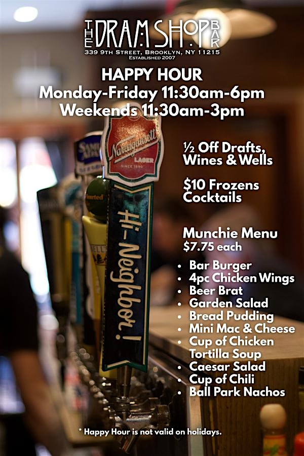 The Best Happy Hour in Park Slope at The Dram Shop Bar – Brooklyn, NY