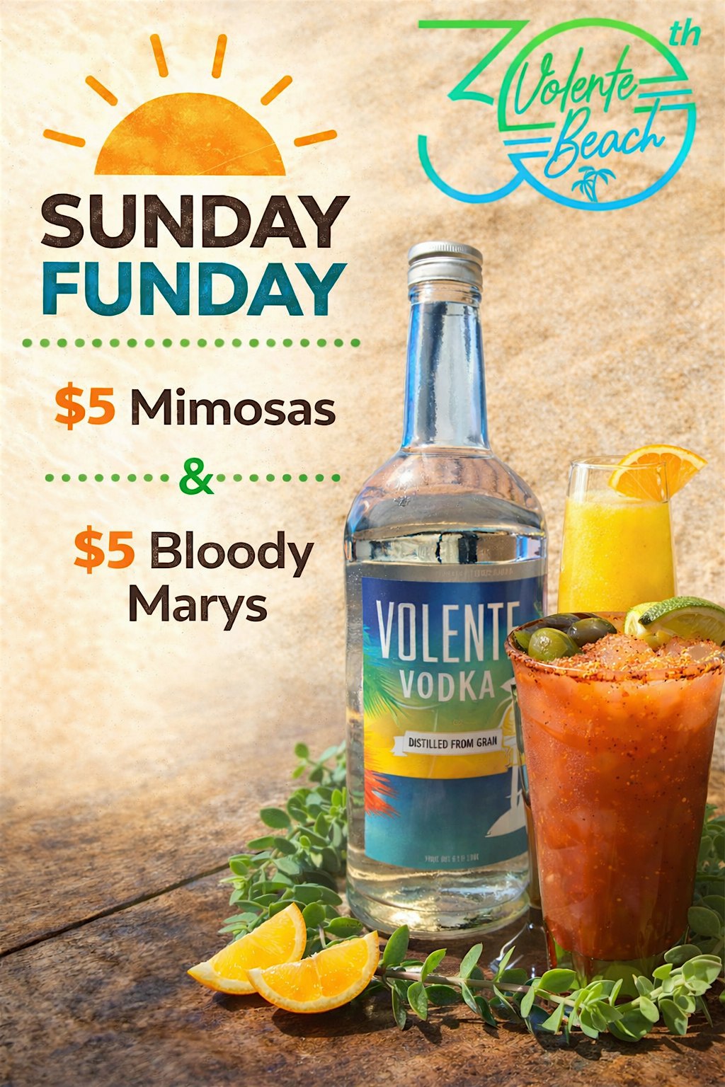 Sunday Funday – $5 Bloody Mary’s and Mimosas – All Day – Austin TX at Volente Beach Resort & Waterpark – Leander, TX