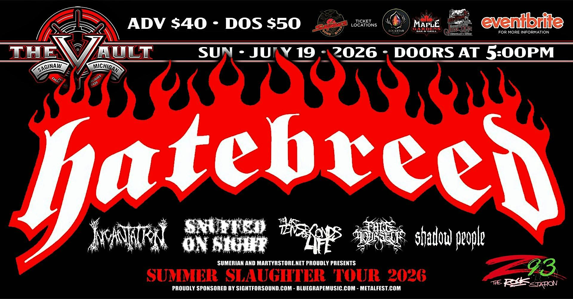 HATEBREED “Summer Slaughter Tour 2026” at The VAULT – Saginaw, MI