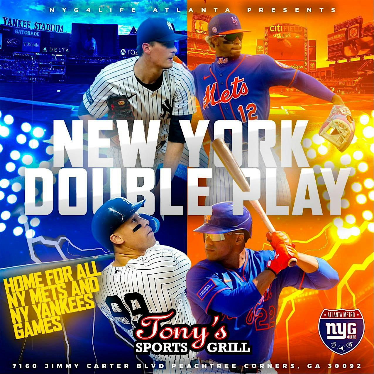 New York Double Play – NY Mets & NY Yankees Watch Parties at Tony’s Sports Bar & Grill – Duluth, GA