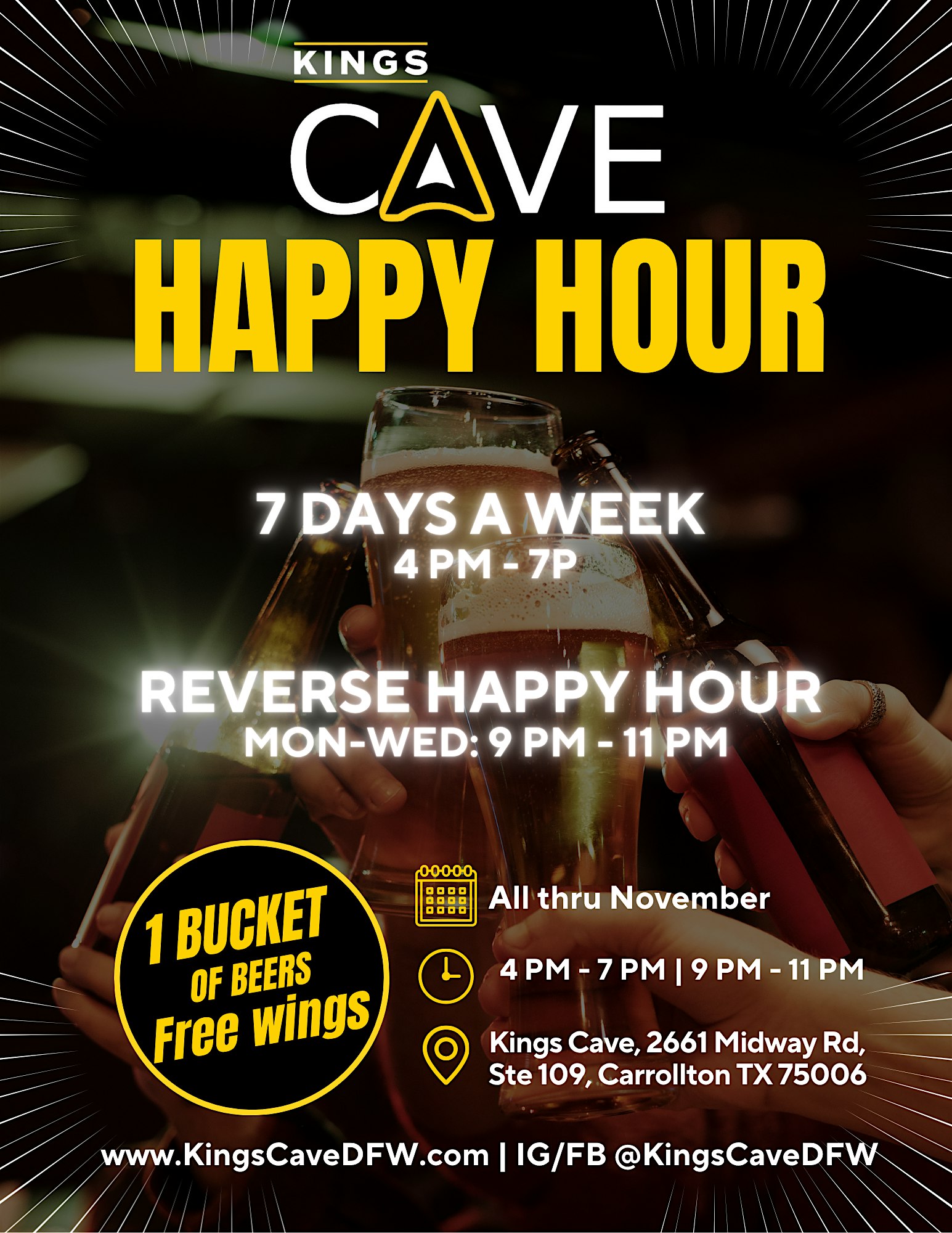 Reverse Happy Hour after the first Happy Hour at Kings Cave Sports Bar & Grill – Carrollton, TX