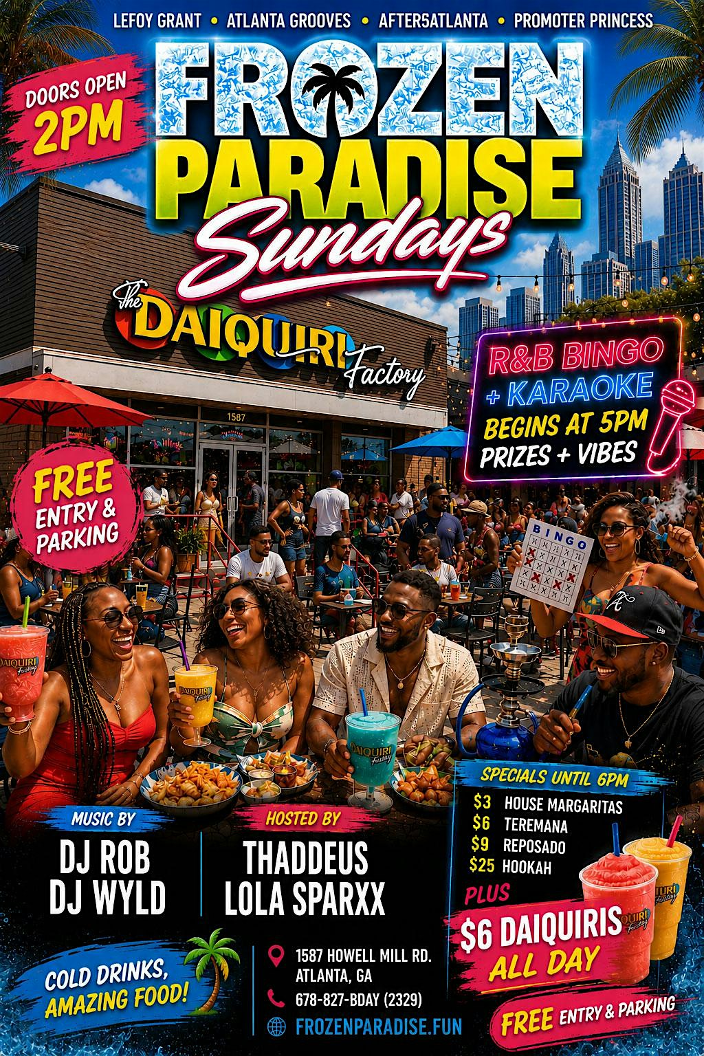 FROZEN PARADISE Sundays with R&B BINGO @ Daiquiri Factory Midtown! at The Daiquiri Factory – Atlanta, GA