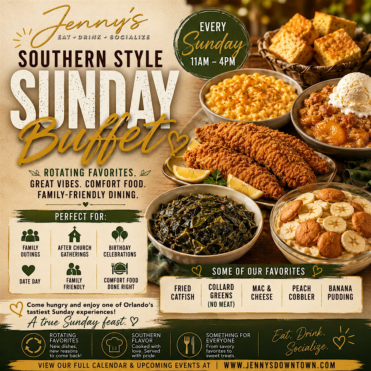 Jenny’s Southern Style Touchless Buffet at Jenny’s Eat Drink Socialize – Orlando, FL