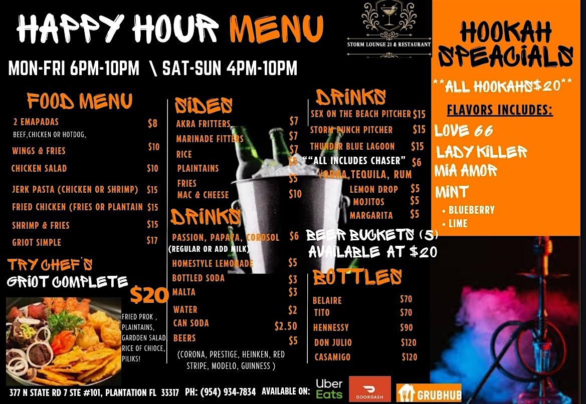 Happy Hours Daily at Storm Lounge 21 & Restaurant – Plantation, FL
