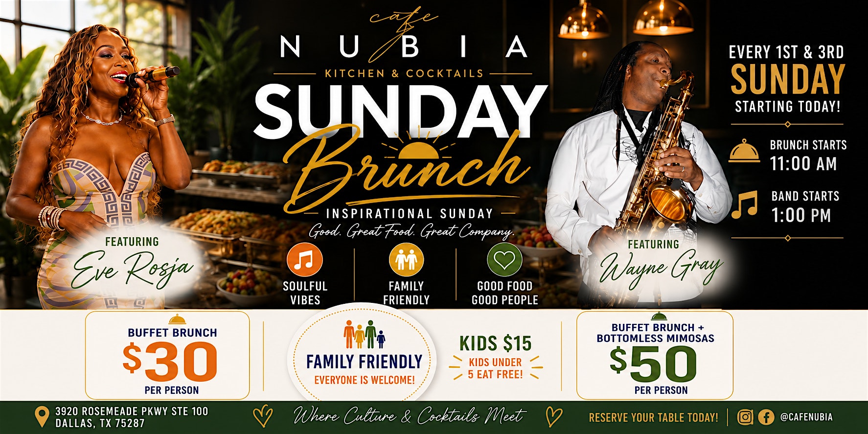 Gospel Sunday Brunch with Live music at Cafe Nubia – Dallas, TX