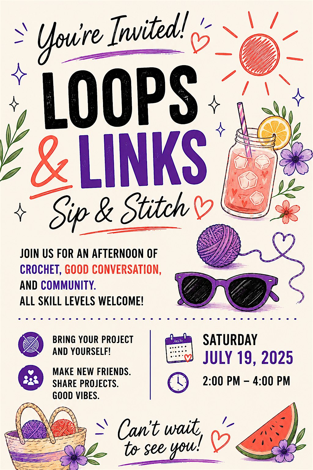 Loops & Links a Crochet Social Gathering – July at Pj’s Coffee – Camp Springs, MD