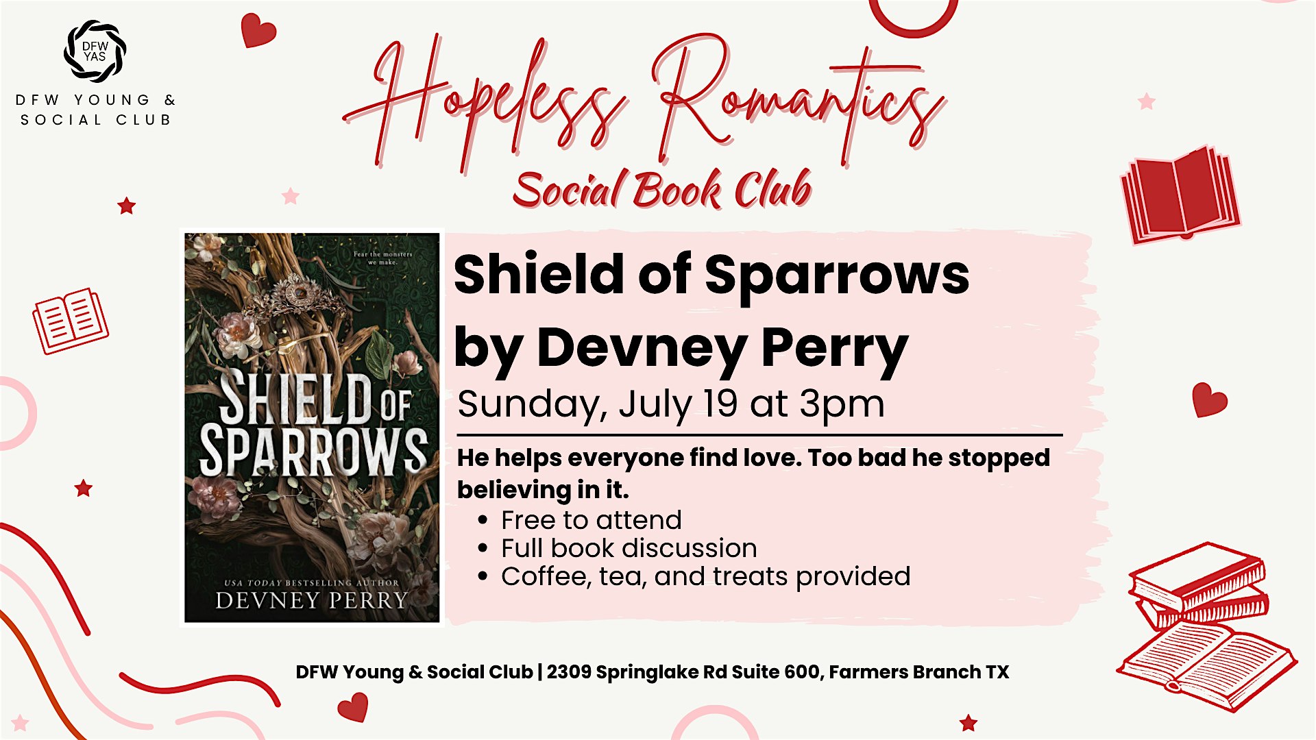 Shield of Sparrows | Hopeless Romantics Book Club at DFW Young & Social – Farmers Branch, TX