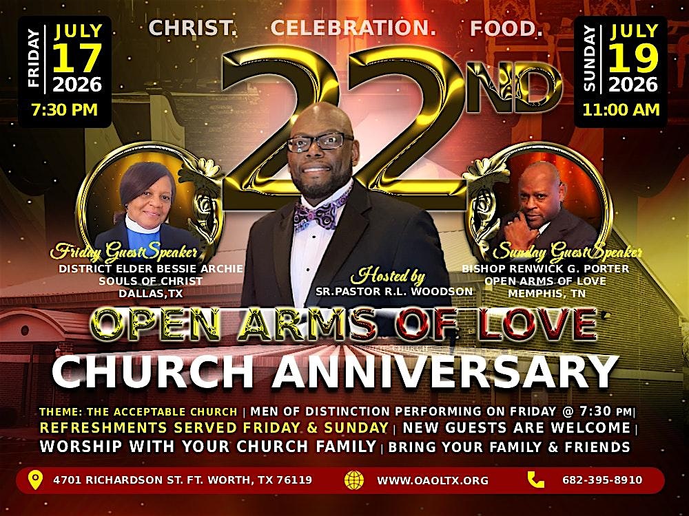 22nd OAOL Church Anniversary at 4701 Richardson St – Fort Worth, TX