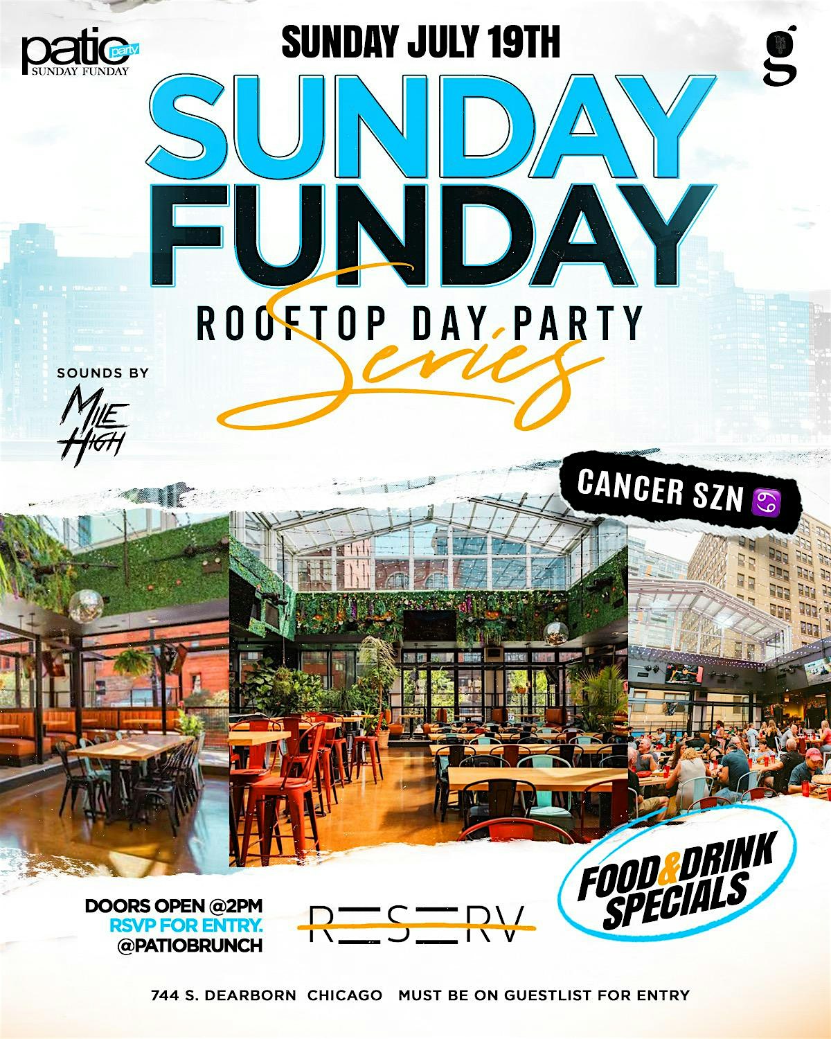 July 19th! Patio Brunch Rooftop Sunday Funday Series Downtown! RSVP! at Reserv – Chicago, IL