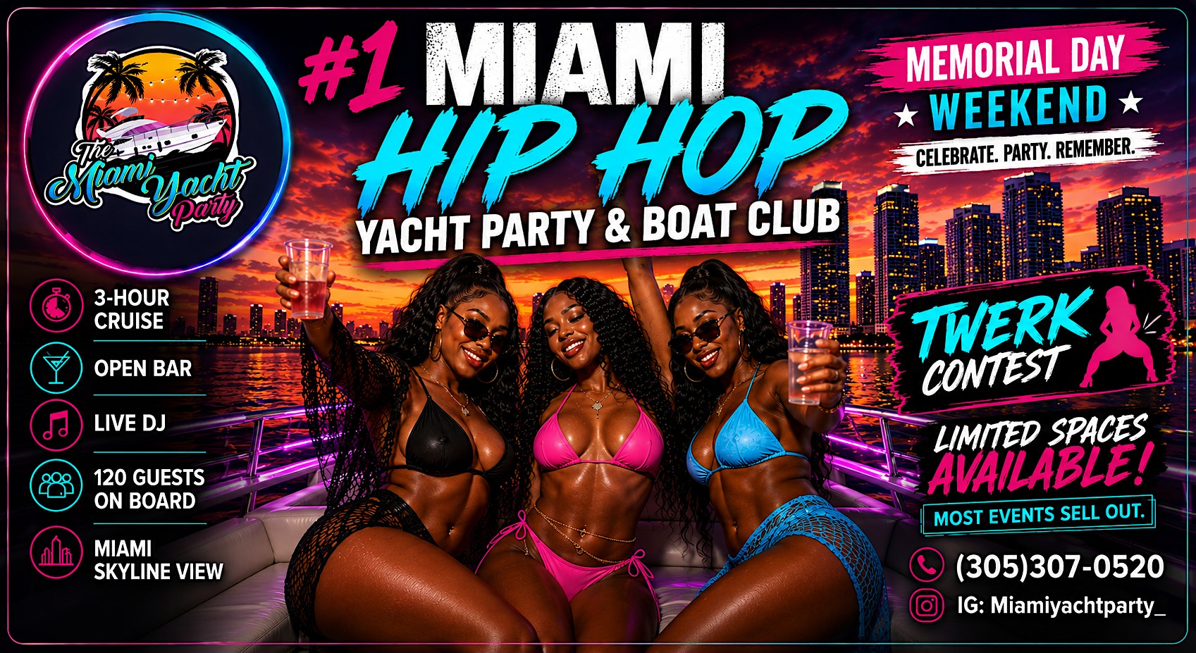 BOOZE CRUISE MIAMI – BEST BOOZE CRUISE MIAMI – FREE DRINKS – DANCE CONTEST at PARTY YACHT – YACHT PARTY – Miami, FL