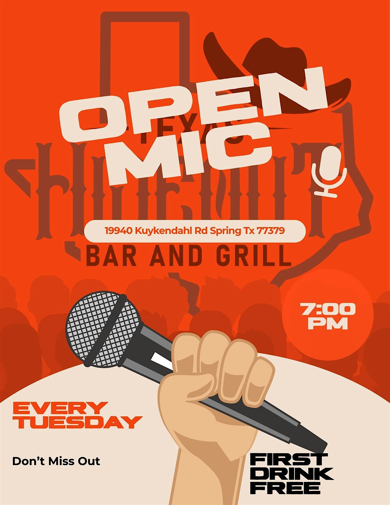 Open Mic Night at Texas Hideout! at 19940 Kuykendahl Rd – Spring, TX