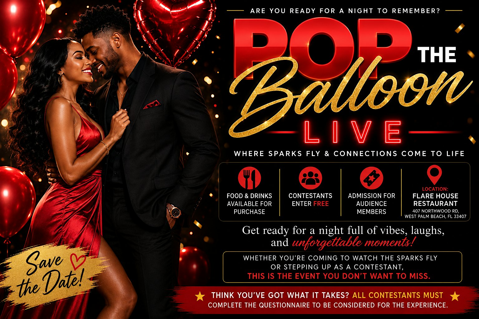 Pop the Balloon Live! at Flare House American Fusion Cuisine – West Palm Beach, FL