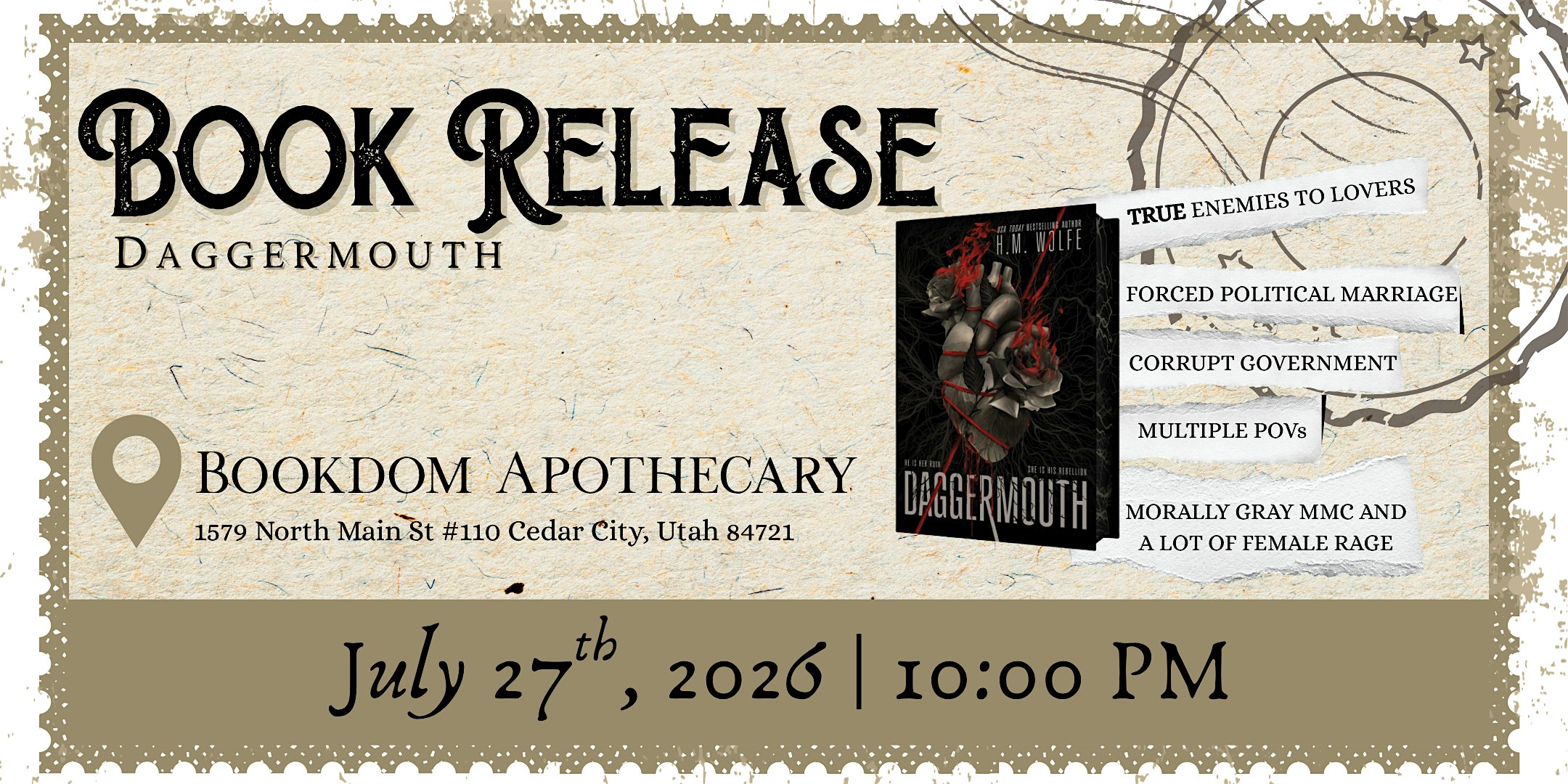 Book Release | Daggermouth by H.M. Wolfe at Bookdom Apothecary – Cedar City, UT
