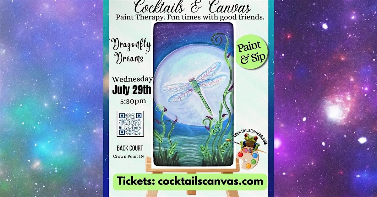 “Dragonfly Dreams” Cocktails and Canvas Fun Paint & Sip Event w/ Bingo! at Back Court Bar & Grill – Crown Point, IN