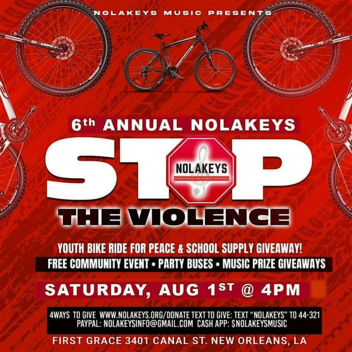 6th Annual NOLAKEYS Youth Bike Ride & School Supply Giveaway at First Grace United Methodist Church – New Orleans, LA