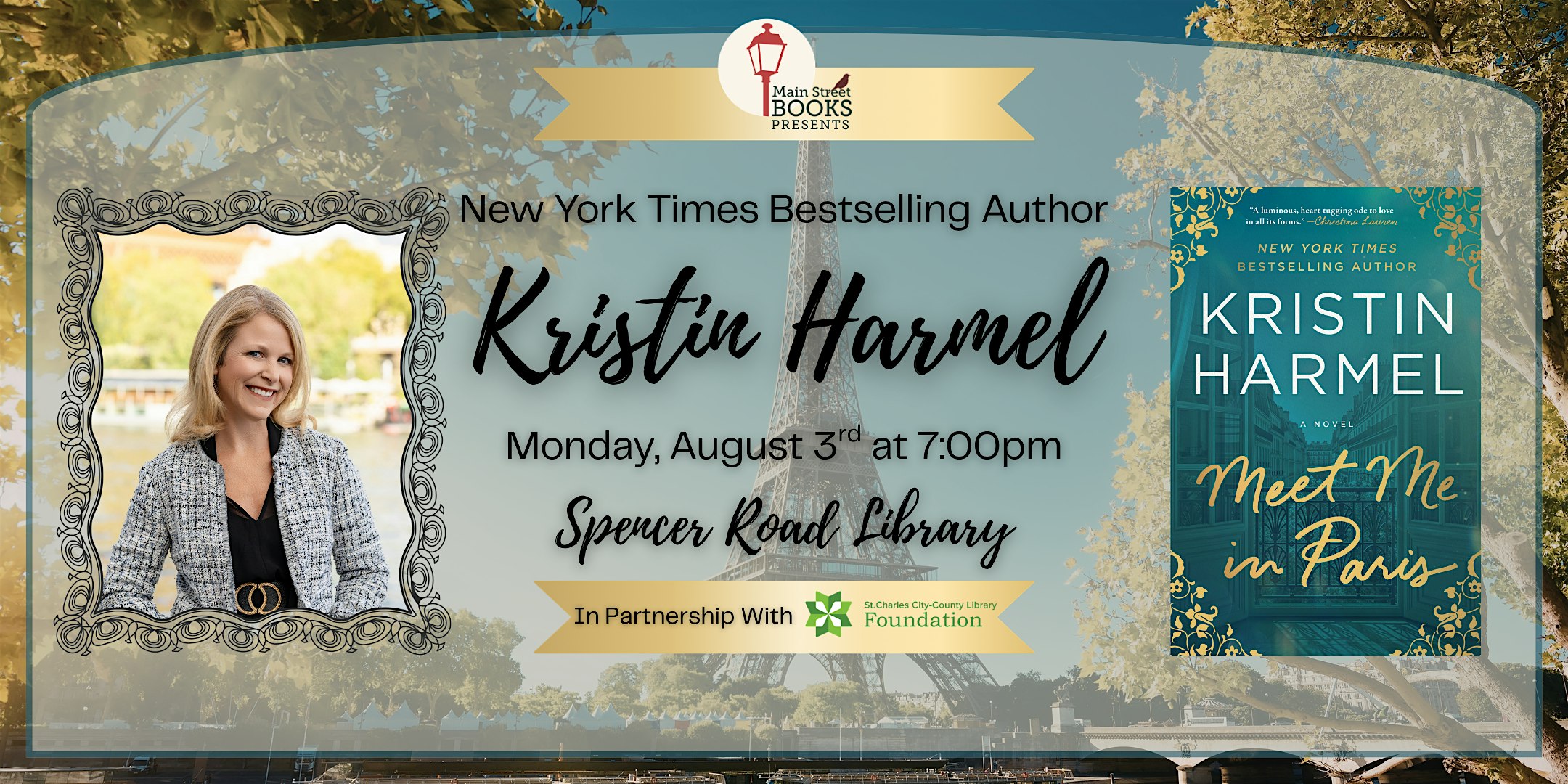 An Evening with Kristin Harmel for Meet Me in Paris at St. Charles City-County Library, Spencer Road Branch – St. Peters, MO