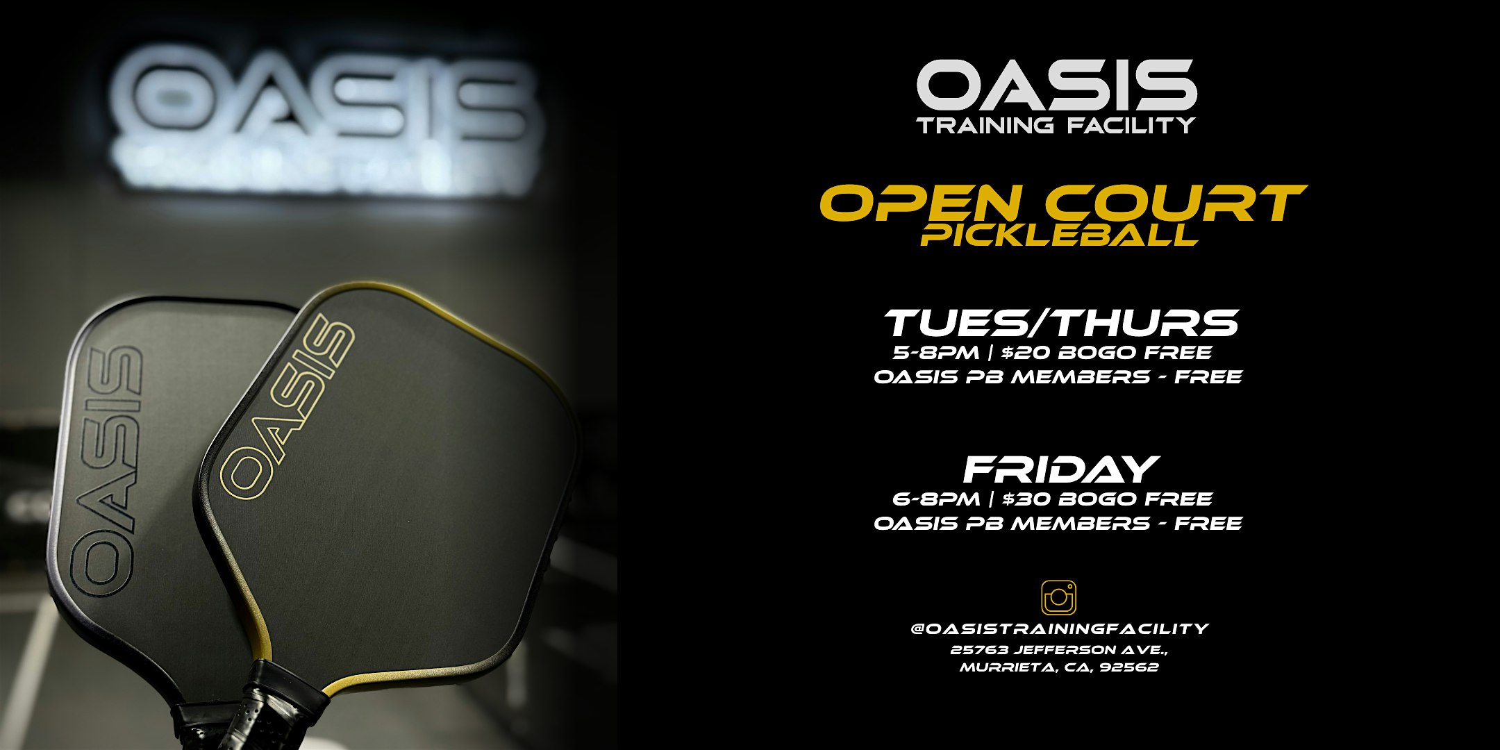 Open Court Pickleball at Oasis training facility – Murrieta, CA