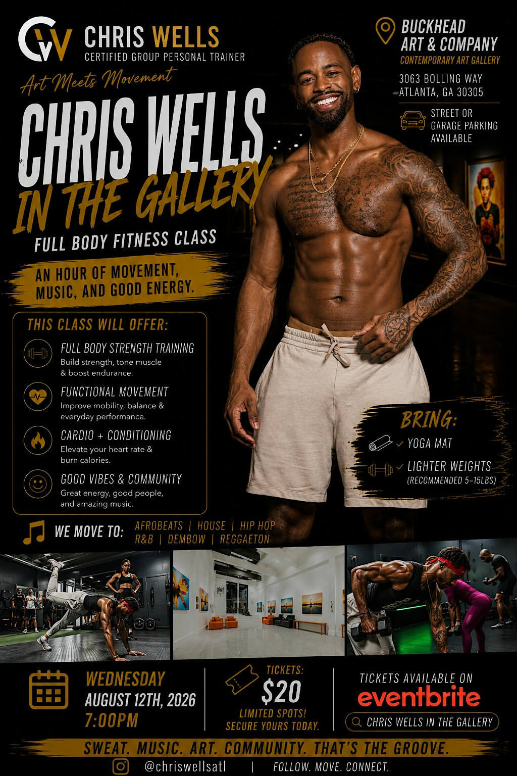 “Art Meets Movement” Fitness Experience w/ Chris Wells at 3063 Bolling Way NE – Atlanta, GA