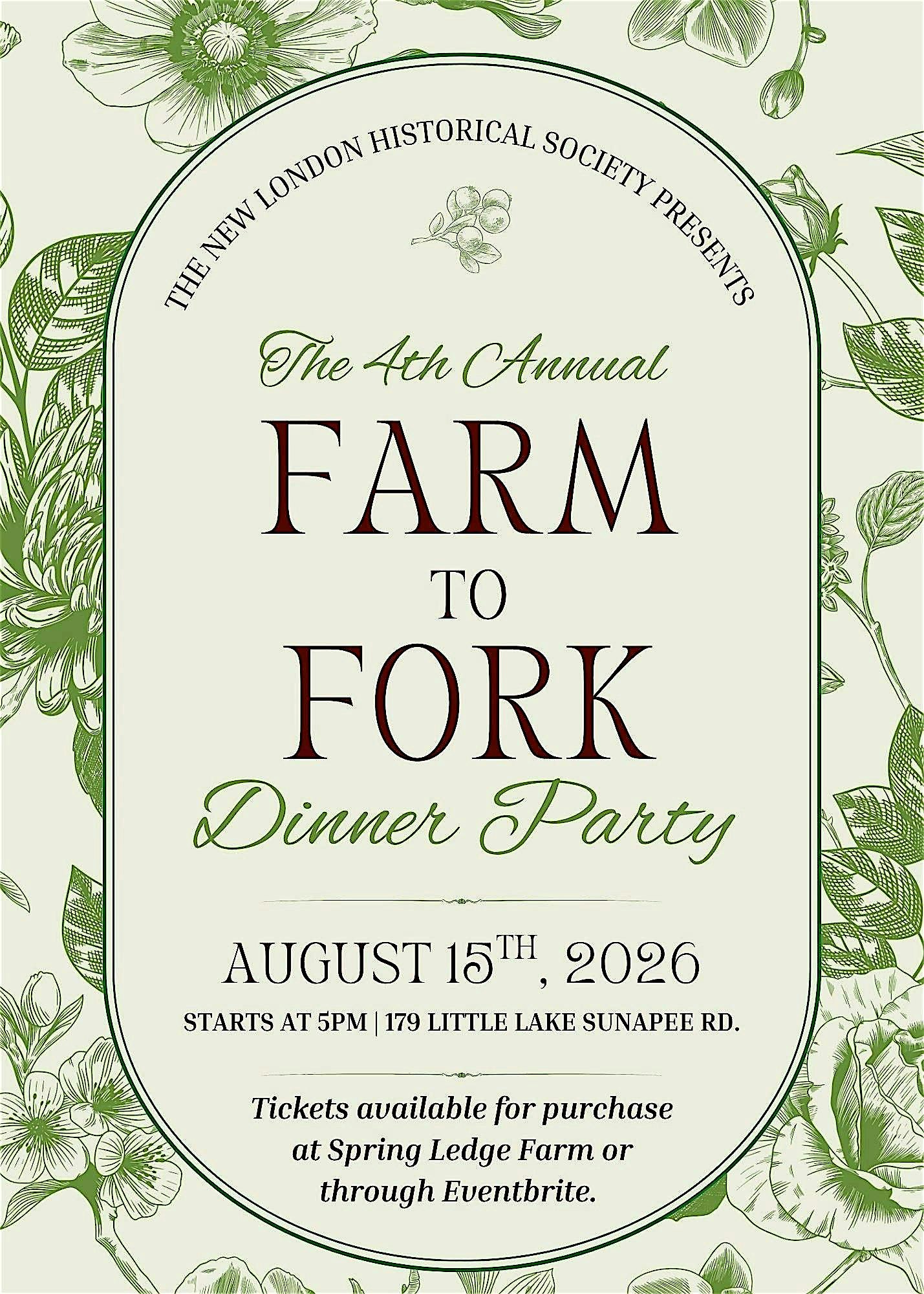 New London Historical Society 4th Annual Farm to Fork Dinner Party at New London Historical Society – New London, NH