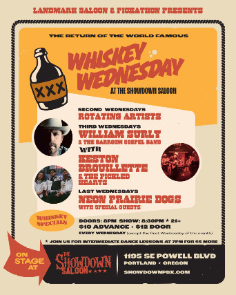 Whiskey Wednesday with William Surly & the Barroom Gospel and Keston Brouillette & the Pickled Hearts at Showdown Saloon – Portland, OR