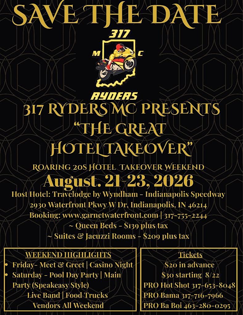 ROOM BOOKING ONLY- 317 Ryder MC@Garnet Waterfront at Garnet Waterfront, Indianapolis – Indianapolis, IN