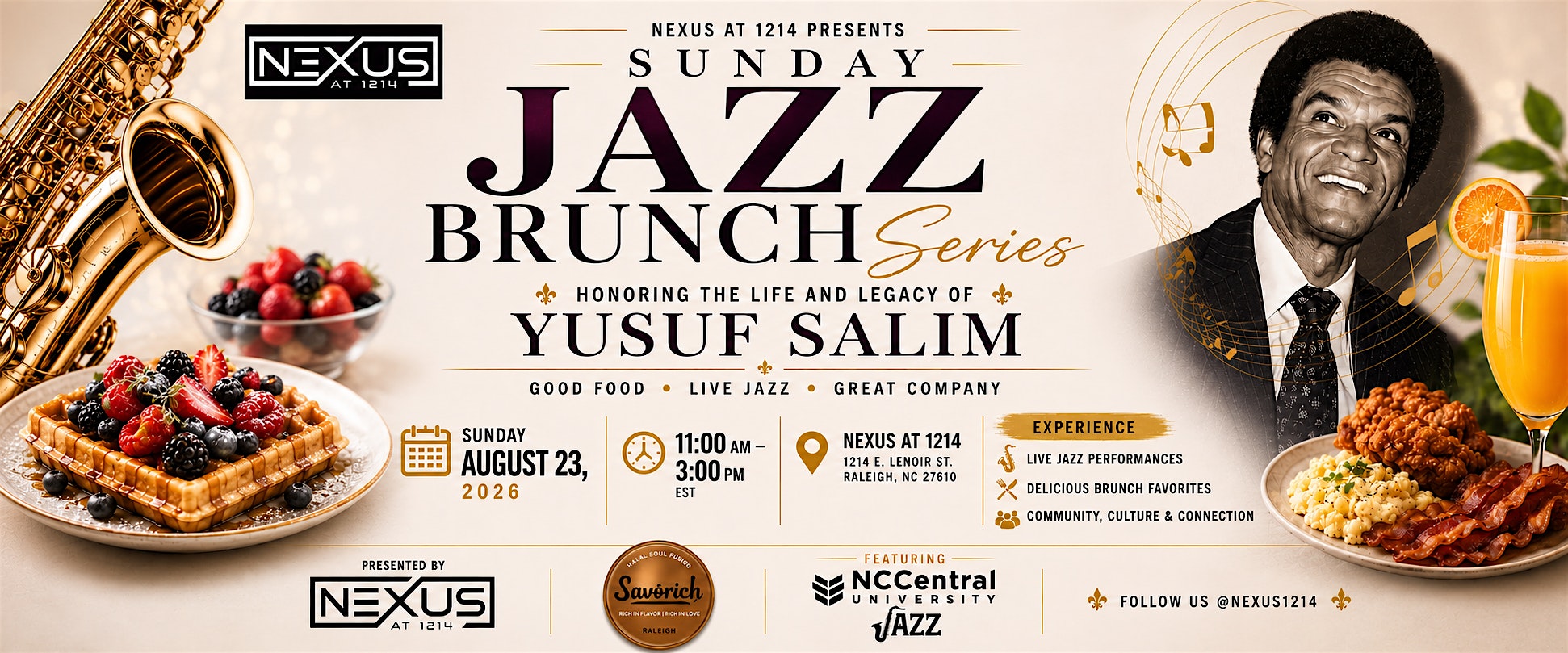 Nexus Presents: The Sunday Jazz Brunch Series at 1214 E Lenoir St – Raleigh, NC