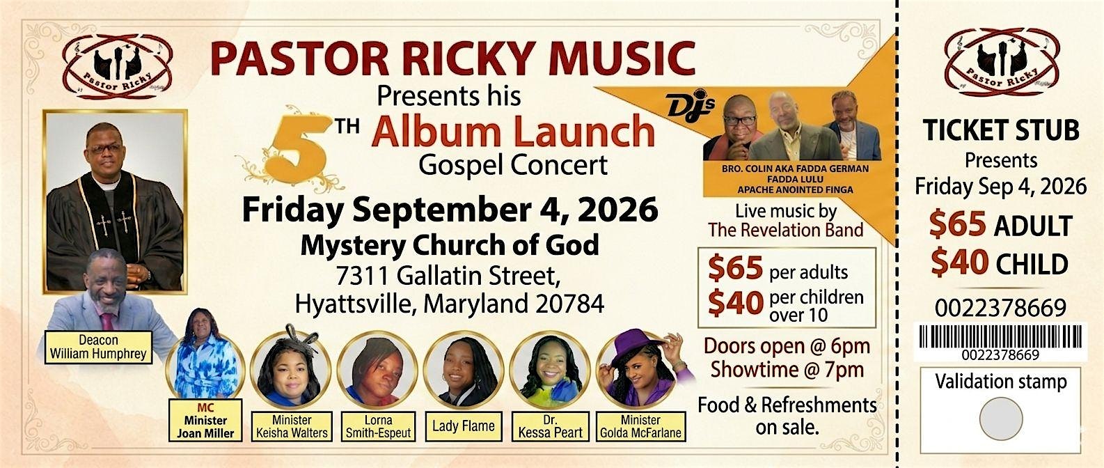 Pastor Ricky Album Launch Concert at Mystery Church of God – Landover Hills, MD