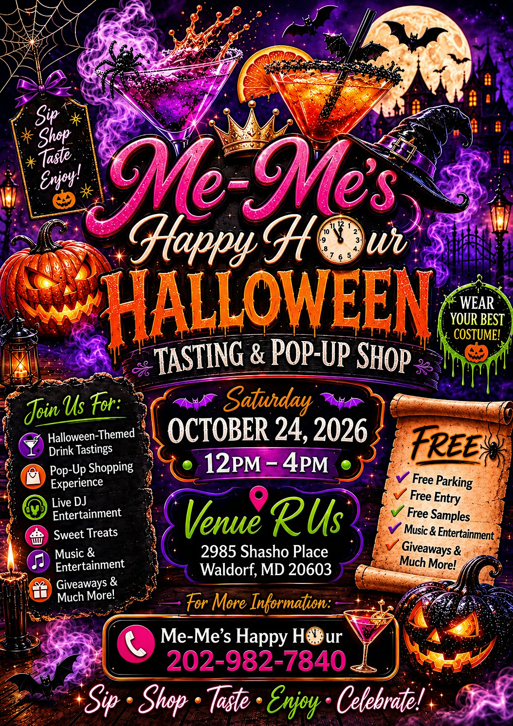 Me-Me’s Happy Hour Halloween Tasting and Pop Up Shop at 2985 Shasho Pl – Waldorf, MD
